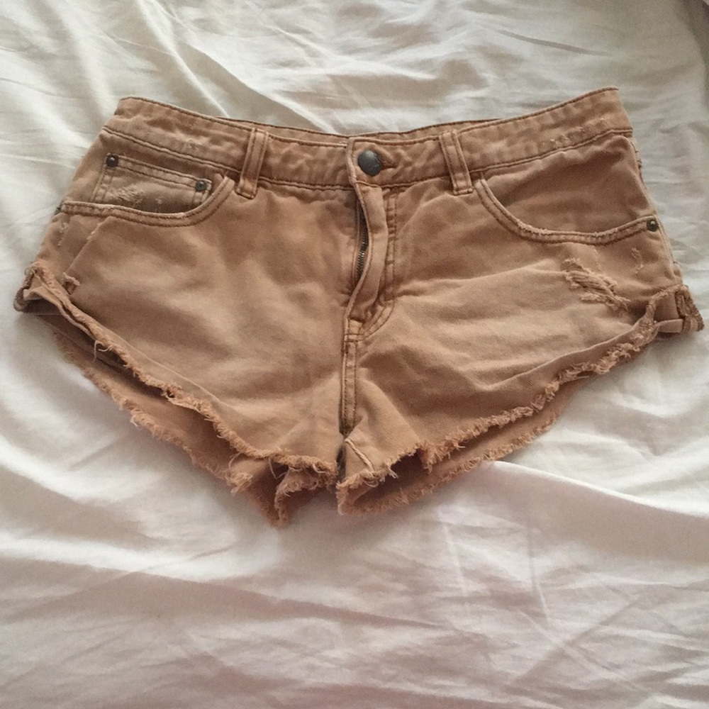 Free People tan denim shorts